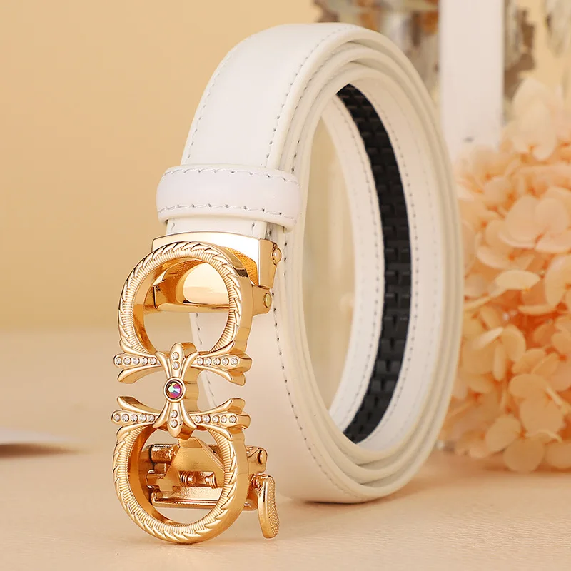 Женский ремень Модный, простой, универсальный, из натуральной кожи с автоматической пряжкой Высококачественный женский ремень с красочным поясом