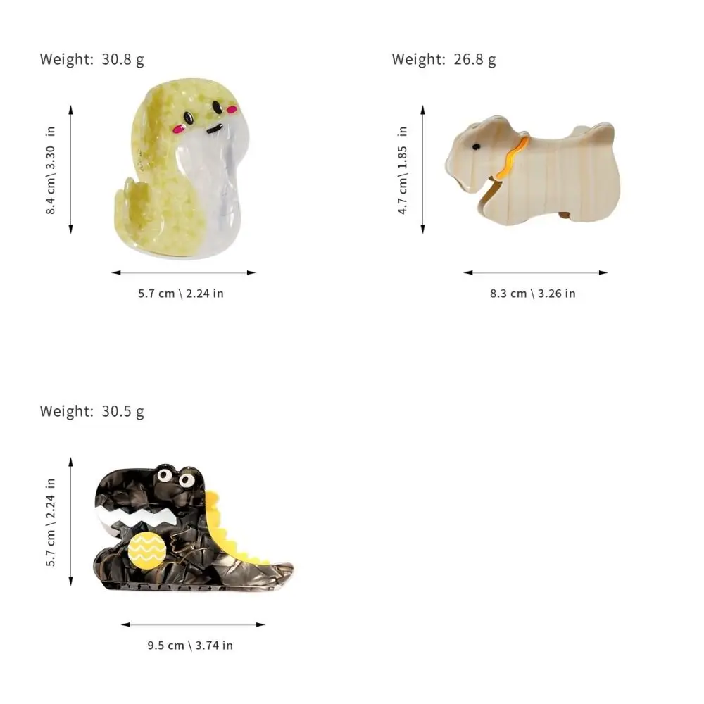 Niche Acetic Acid Animal Hair Claw Shy Snake Puppy Dinosaur Claw Clip Headwear Kawaii Cartoon Shark Clip Daily