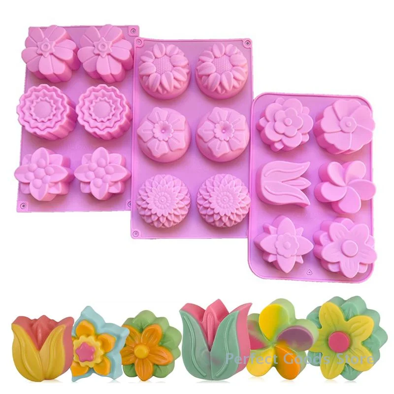 

6 сеток, силиконовые формы для цветов, 3D формы для подсолнечника, тюльпанов для выпечки желе, шоколадного торта, свечи, мыла, инструмент для изготовления рукоделия, сделай сам