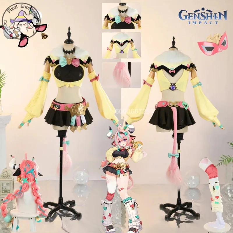 

Game Genshin Impact Varesa Cosplay Costume New Anime High Quality Cute Skirt Mask Wig for Girls Women Love Live Role Play Suit