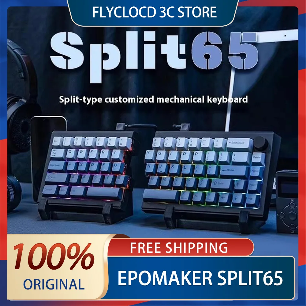 EPOMAKER Split65 Split Mechanical Keyboard Three Mode Wireless Bluetooth RGB Hot Swap QMK/VIA Knobs PC Custom Game Keyboard Gift