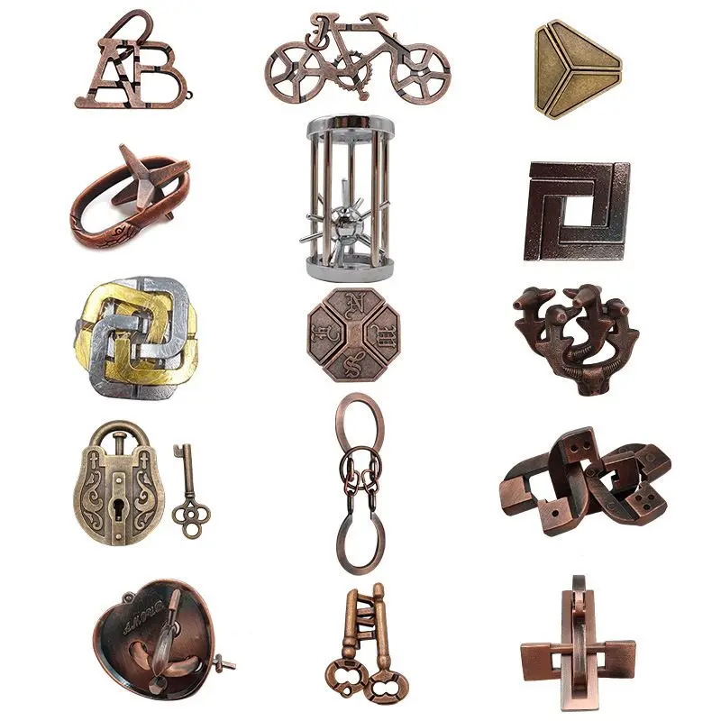 Magische puzzel Gouden naald Hoefijzer Vierkant slot Ontgrendel Luban Lock Burning Brain Kongming Lock Driehoeksketting Ontgrendel speelgoedpuzzel