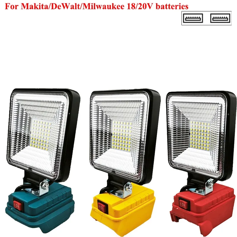 Wireless Floodlight LED WorkLight for Makita/DeWalt/Milwaukee 18/20V Li-ion Battery with Dual USB Ports for Emergency Situations