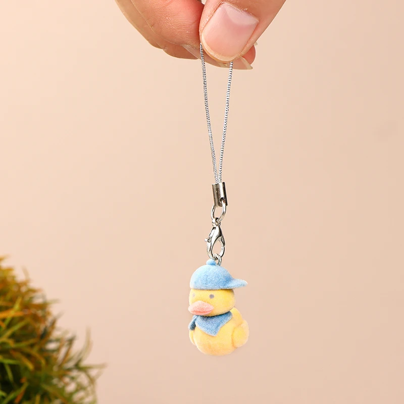 1pcs Cartoon Flocking Phone Lanyard Cute Little Duck Pendant Mobile Phone Strap Keychain For Girls Cell Phone Chain Accessories