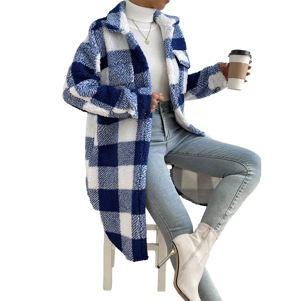 Outwear Jacket Daily Fleece For Vacation Shacket Cardigan Trench Coat Womens Tartan Check Jacket Plaid Long Jacket