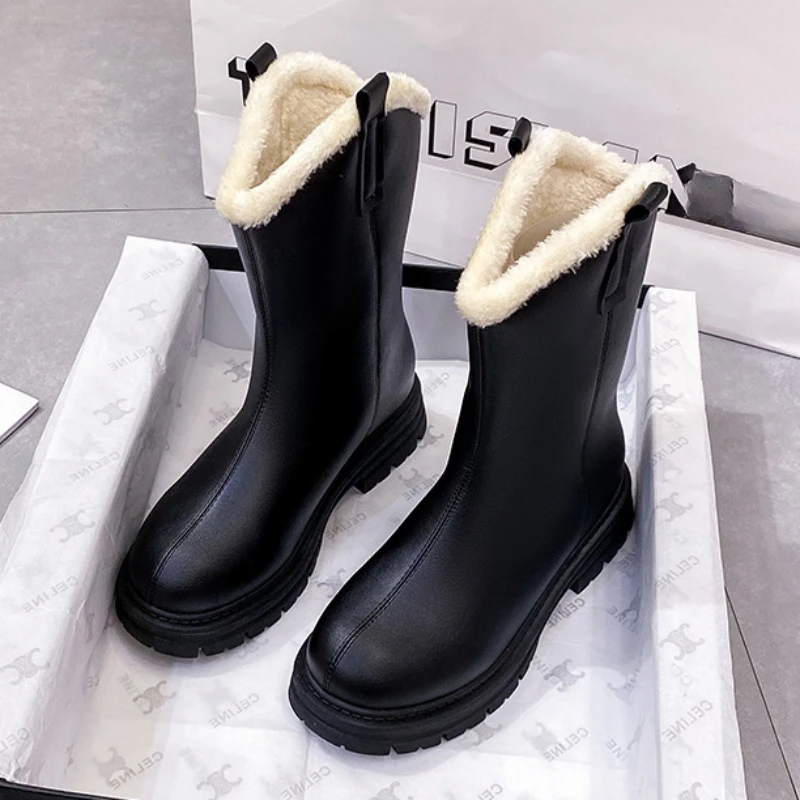 2024 New Women Winter Genuine Leather Female Boots High-heeled Women Long Boots Wool Lined Warm Snow Boots Lady Fashion Shoes