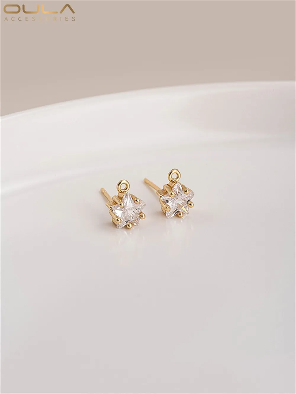 14K Bag Gold Earrings Diy Accessories with Hanging Zircon Five-pointed Star Earrings S925 Silver Needle Handmade Ear Needles