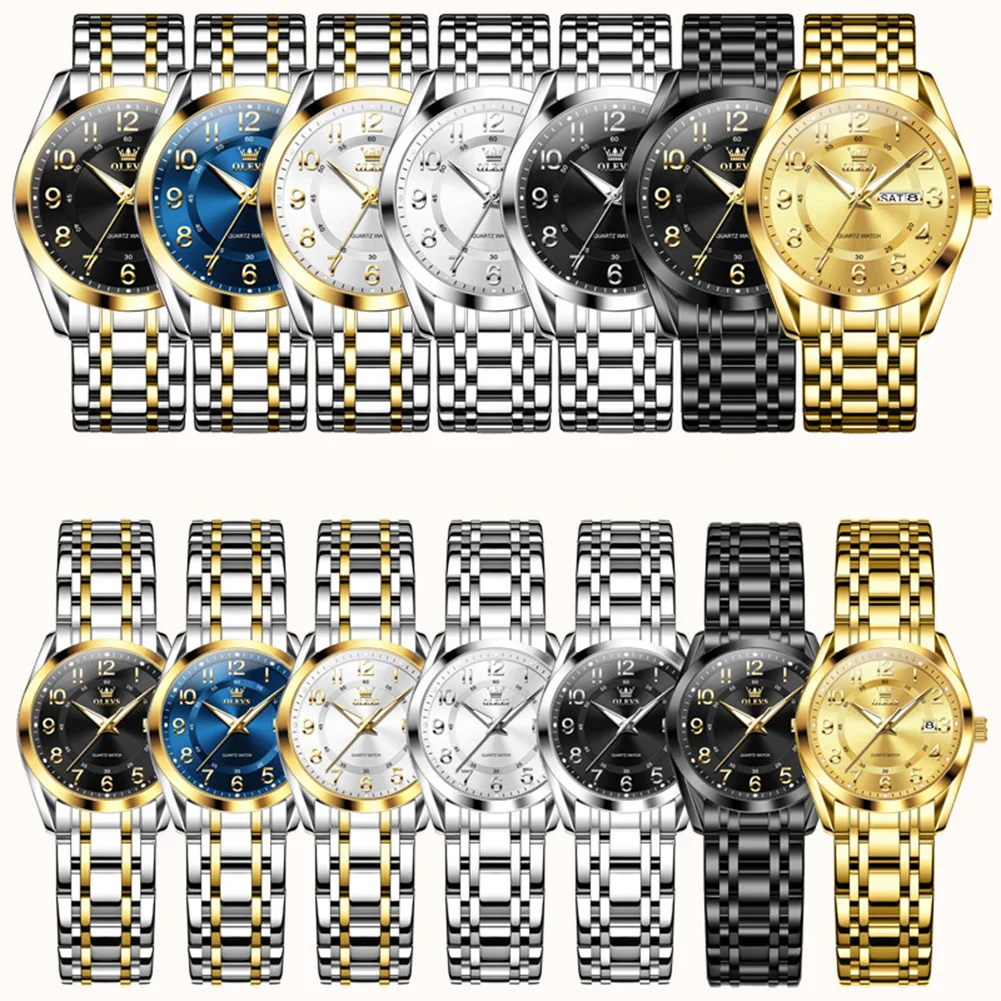 OLEVS Coule Watches 3666cp Top Brand Trend Fashion Oiriginal Quartz Watch for Lover Waterproof Luminous Date Week Dual Scale