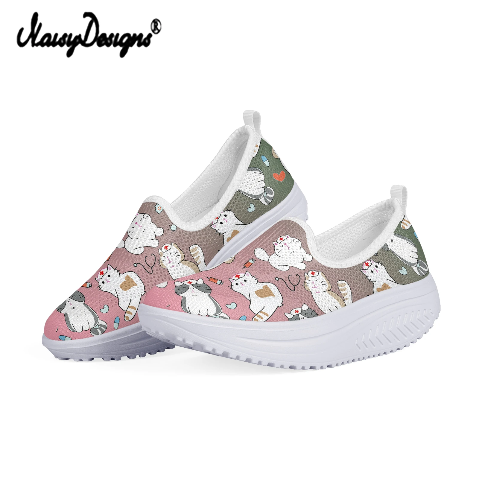 Noisydesigns Gradient Cute Nurse Cat Prints Women Height Increasing Sneakers  Ladies Platform Tenis Shoes Wedge Slimming Sneaker