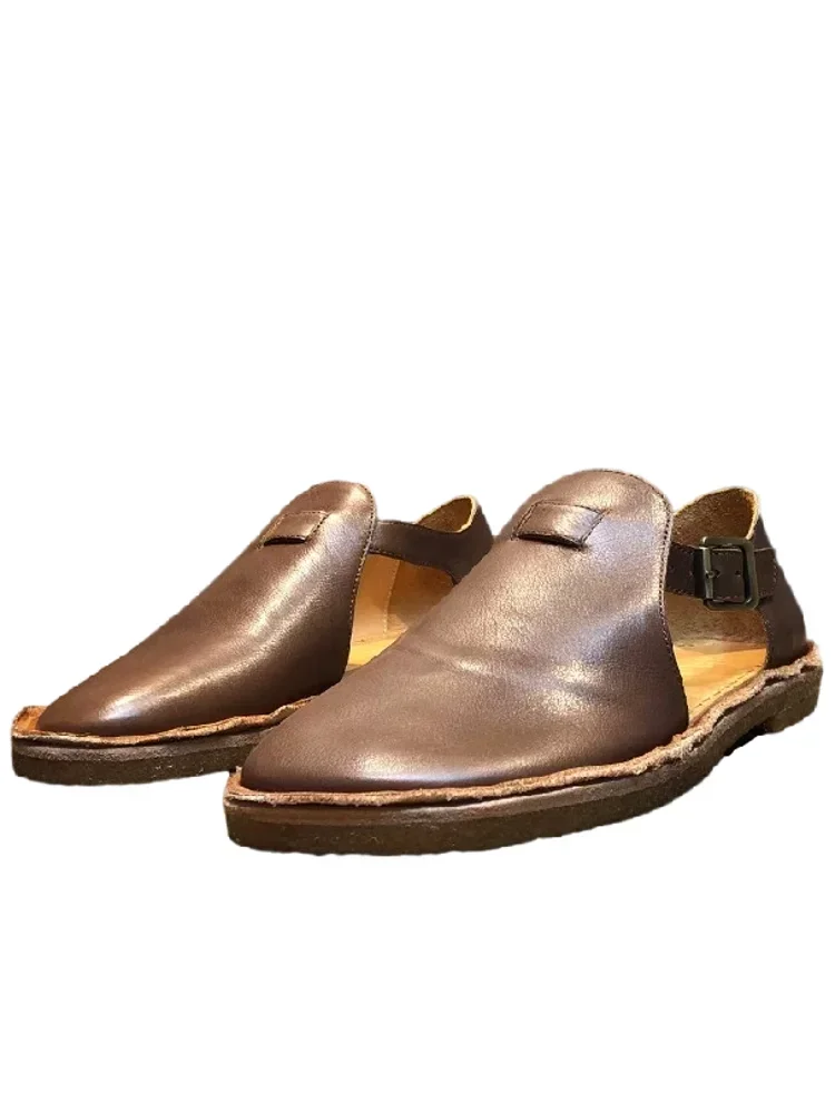 Sandales gladiateur en cuir de vachette véritable pour hommes, chaussures d'été vintage faites à la main, chaussures plates confortables, sandales de plage