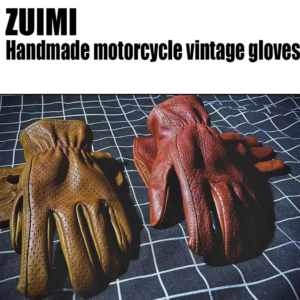 

Retro Cowhide Genuine Real Leather Motorcycle Gloves Full Finger Touch Screen Race Riding Motocross Men Motorcycle Accessories