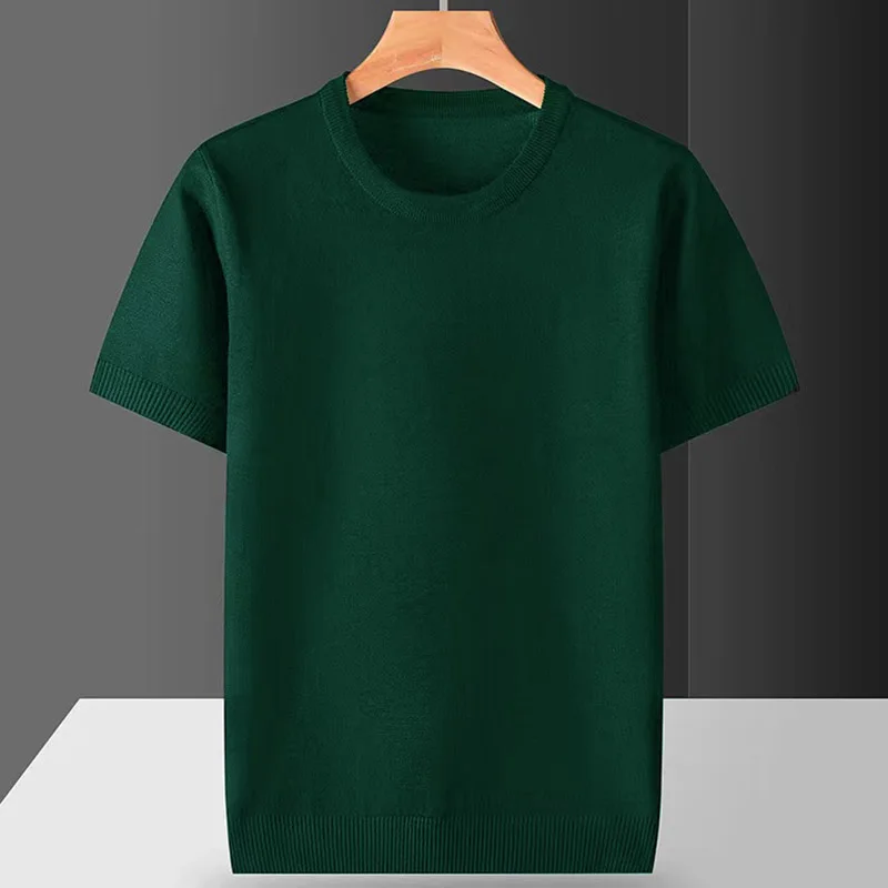 Men\'s  Superfine Merino Wool T Shirt Tops Knitted O-neck Breathable Thin Cashmer Short Sleeve Tee Solid Color Knitting  Jumpers