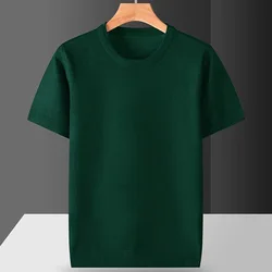 Men's  Superfine Merino Wool T Shirt Tops Knitted O-neck Breathable Thin Cashmer Short Sleeve Tee Solid Color Knitting  Jumpers