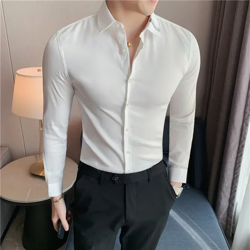 2023 Cheap Business Men Shirt Brand Fashion Long Sleeve Shirt Men All Match Slim Fit Striped Shirts Men Formal Wear Blouse Homme