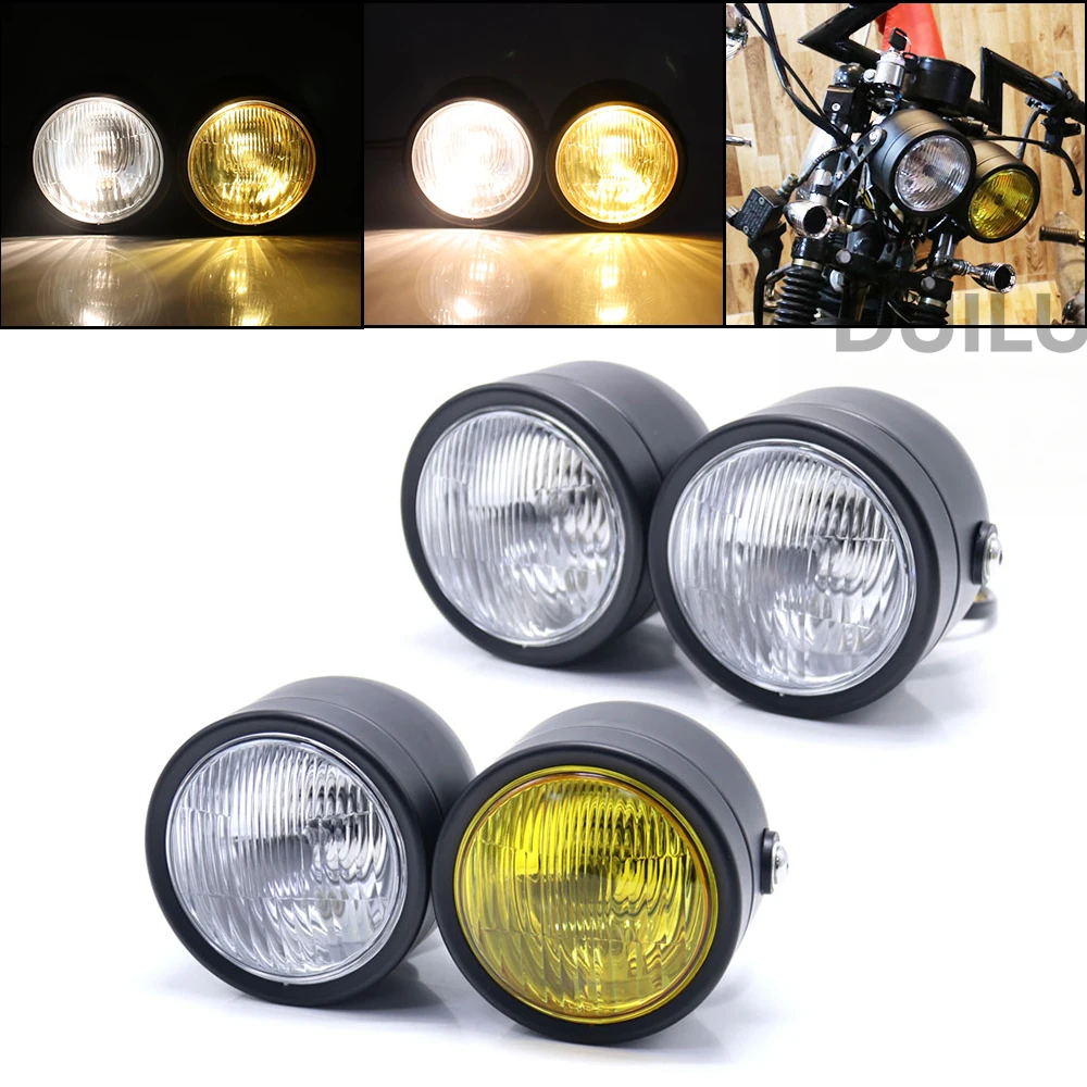 

DUILU H4 Double Twin Head Light Motorcycle Dominator Dual Headlight Clear/ Yellow Lens For Harley Touring Cruiser Suzuki Honda