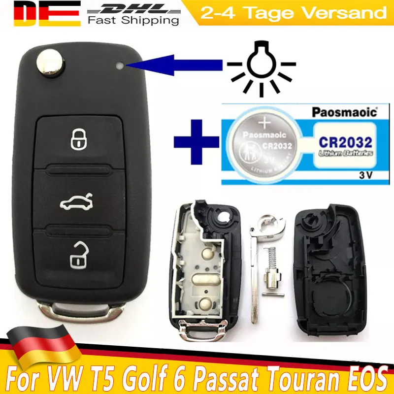 3 tasten Ersatz Klapp Auto Schlüssel Shell Fall Für VW T5 Golf 6 Passat Touran Jetta Tiguan Eos Klapp Schlüssel gehäuse Mit Batterie