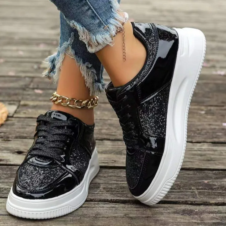 Damskie buty sportowe Wiosna Płaskie Casual Platforma Tenis Kobieta Moda Miejska Eleganckie Złoto i Srebrne