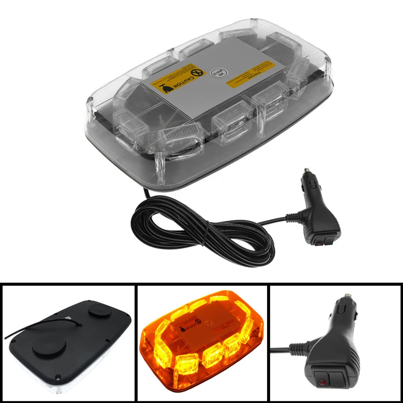 

LED Strobe Light Bar Amber Lens Warning Hazard Flashing Lights Magnetic Mount For Emergency Construction Vehicles