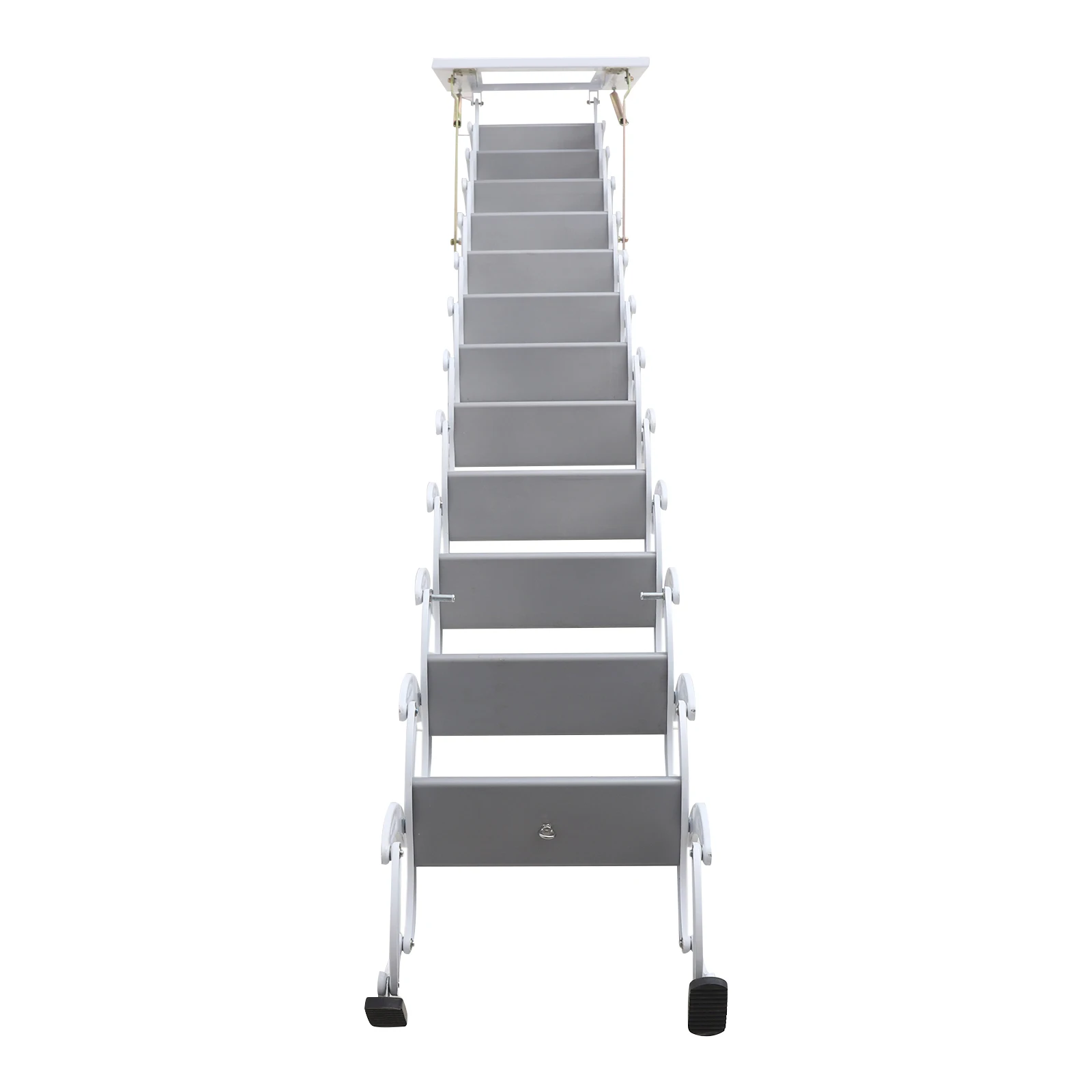 12 Steps White Folding Attic Ladder Wall Mounted Folding Attic Ladder With Pull Rod Handrails & Screws Anti-slip Feet