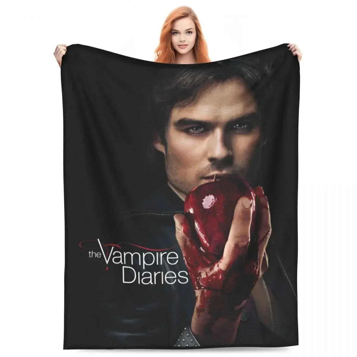 D-Damon Salvatores The Vampire Diaries Flannel Blanket Red Apple Warm Bedding Throws for Sofa Bed Office Bedspread Bed Cover