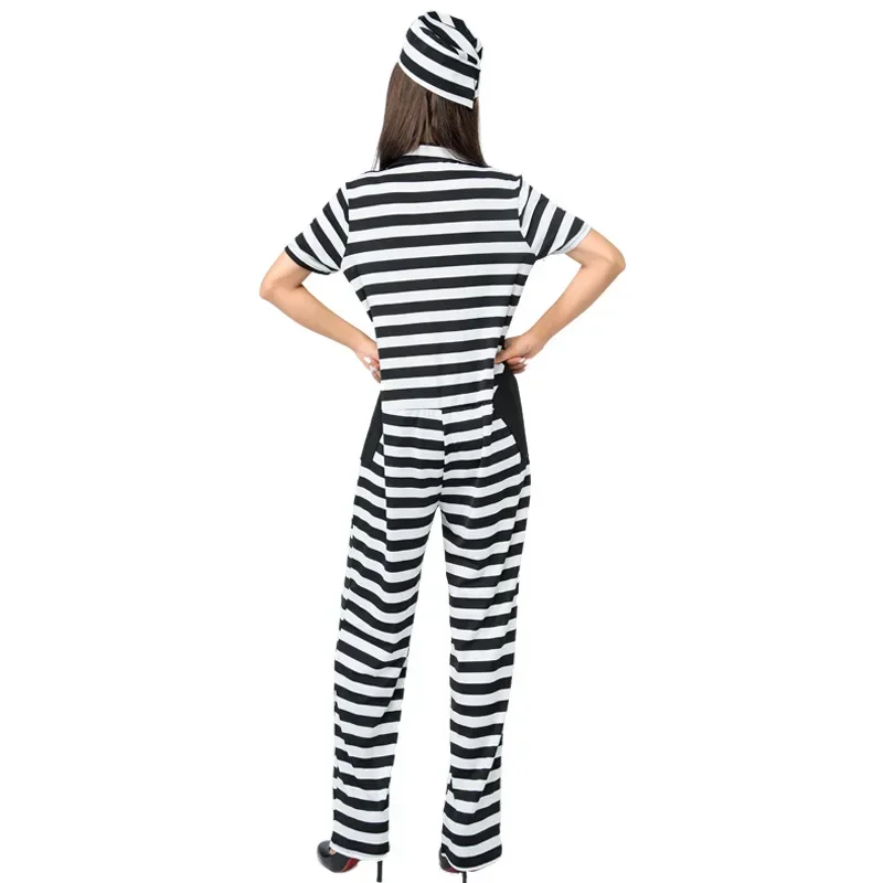 الكبار مثير مخطط سجين حللا ازياء البدلة تأثيري للنساء والرجال لعبة الهالوين المرحلة بار الشرطة زي تأثيري