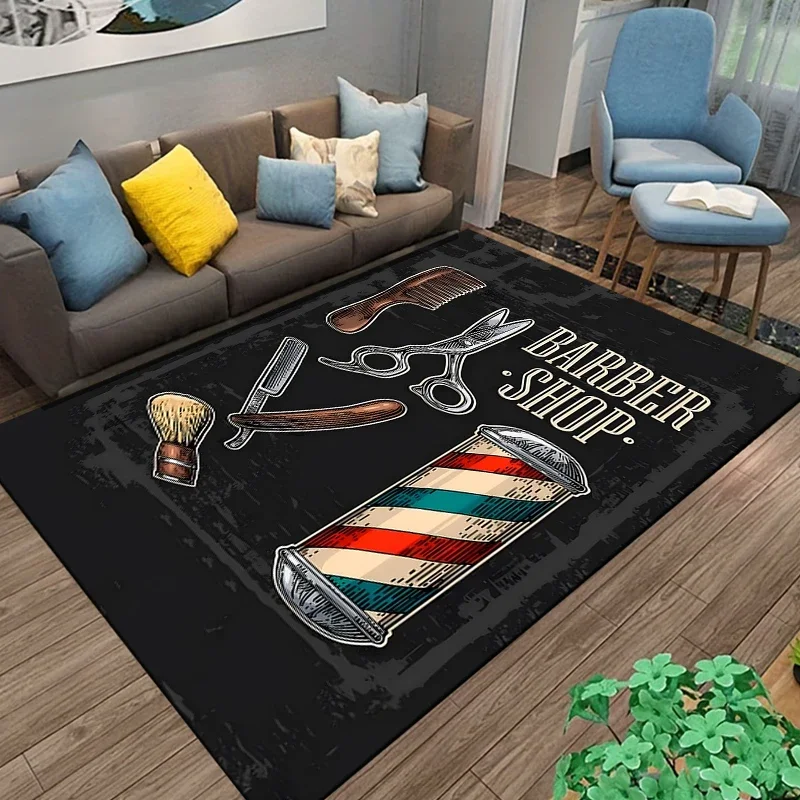Barber shop retro signage Area Rug Large Carpet Rug for Living Room Bedroom Kitchen Bathroom Bedside Play Anti-slip  cameras