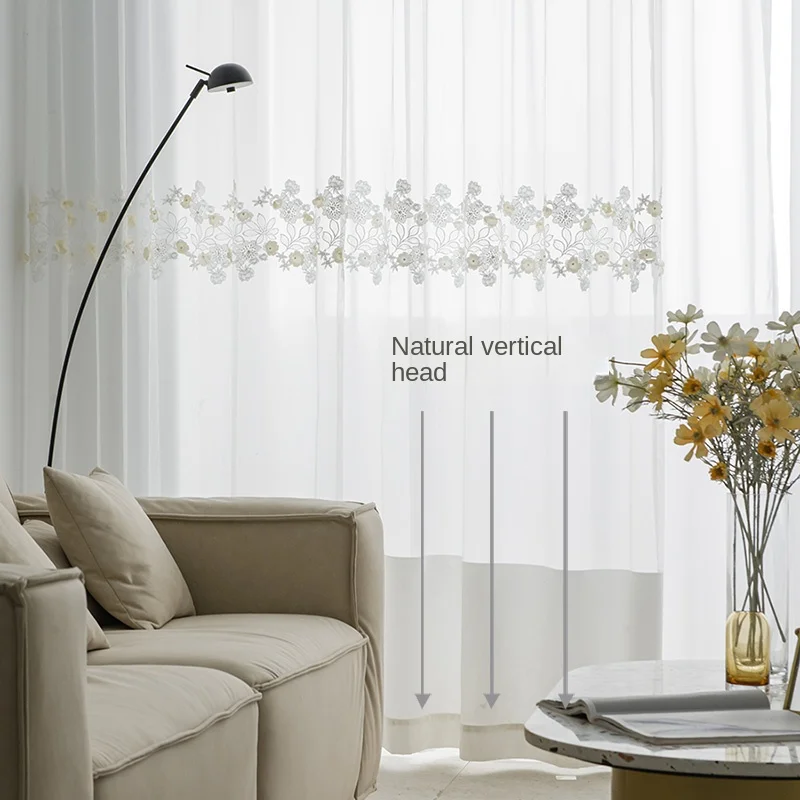 Living Room Bedroom Balcony Light-transmitting Bay Window Curtain Screen Partition Embroidery Nordic Embroidery Curtain