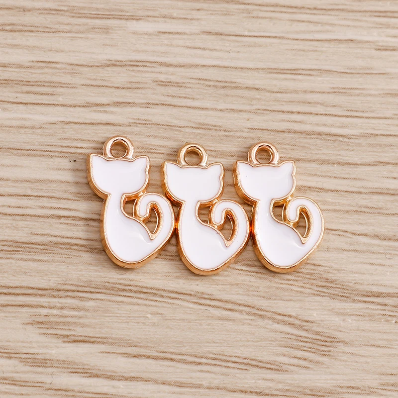 10 Stück 6 x 14 mm niedliche Mini-Emaille-Tier-Katze-Charms-Anhänger für Schmuckherstellung, Tropfen-Ohrringe, Halsketten, Armbänder, DIY-Bastelbedarf – Detail 8