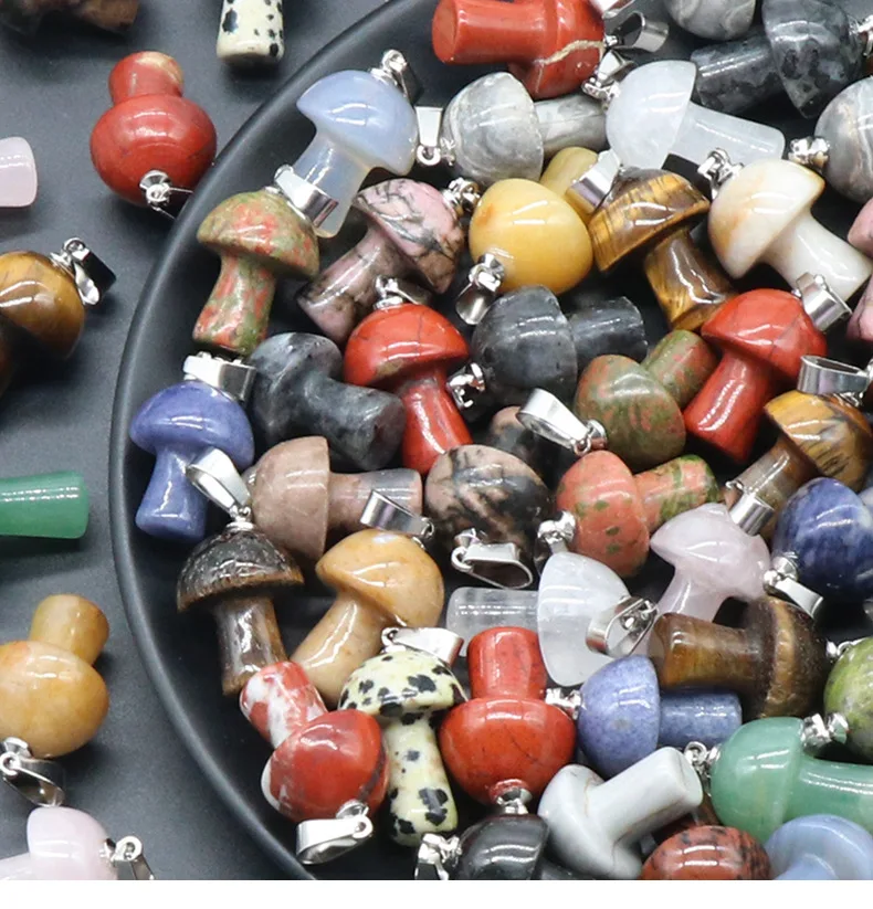 Mushroom for Making Jewelry Necklace Earrings Natural Quartz Crystal Rock Charm Choker Healing Chakra Gemstone Pendants