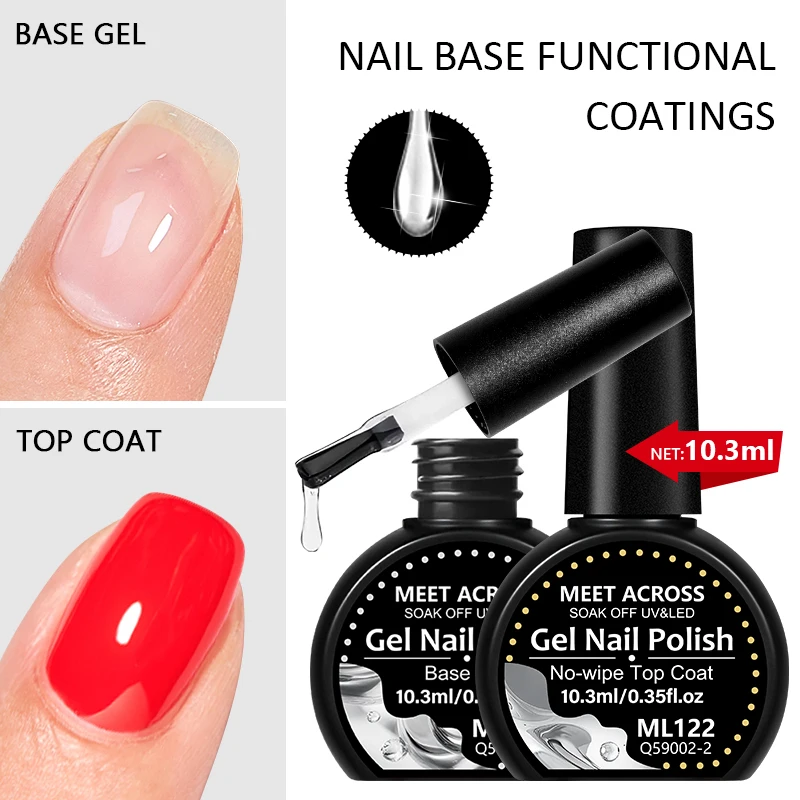 10.3ml Base Coat, Top Coat Sin Capa Pegajosa, Top Coat Mate, Esmalte de Uñas en Gel UV LED Removible, Acabado Brillante y Mate, Primer para Uñas, Sellador y Barniz