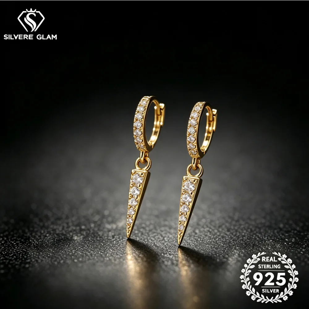 S925 Sterling Silver Pointed Spike Dangle Hoop Earrings D VVS1 Moissanite Pave Setting Trendy Women Daily Wear Jewelry