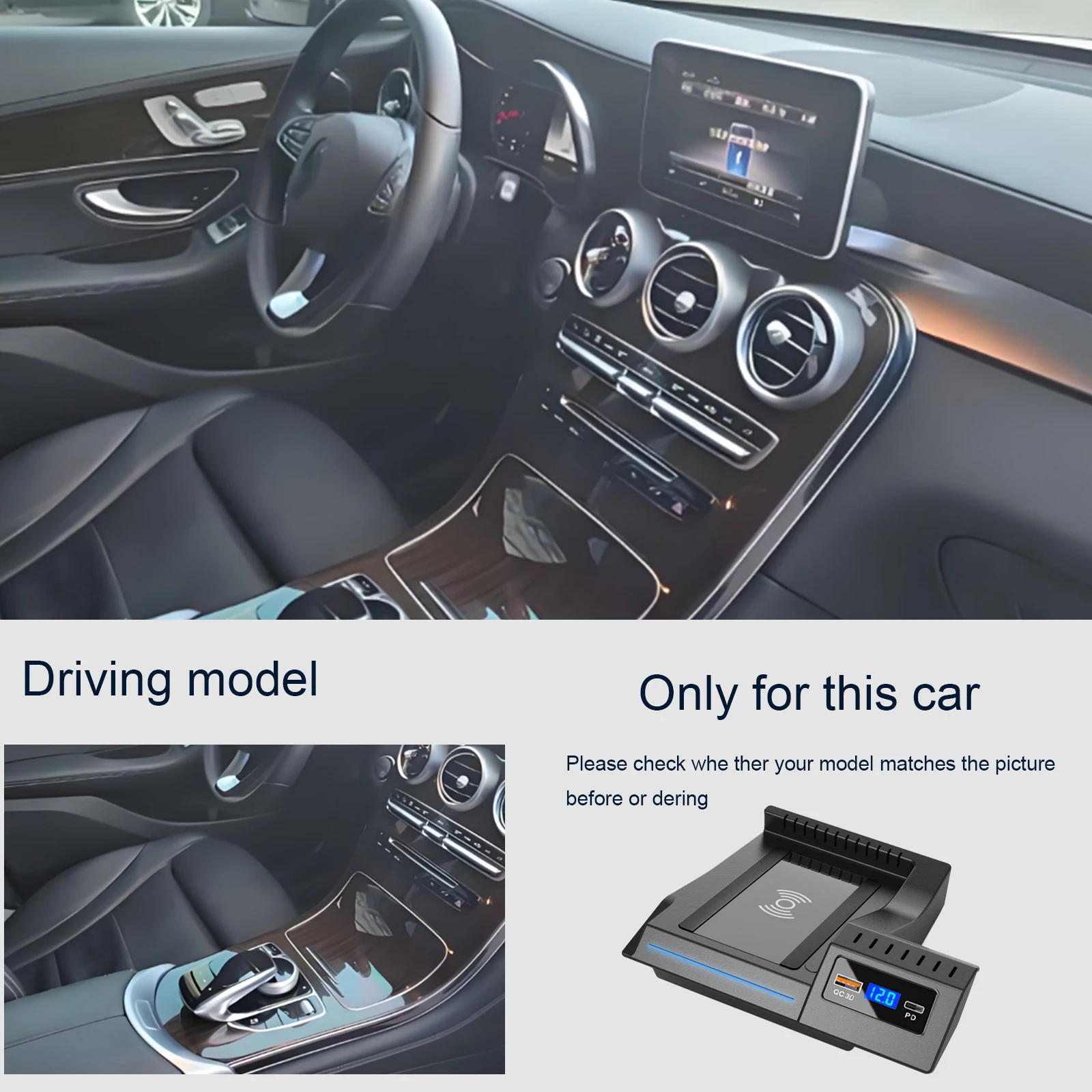 For Mercedes Benz GLC C260 W205 2016-2020 Car center console phone charger fast wireless charger charging plate charging holder