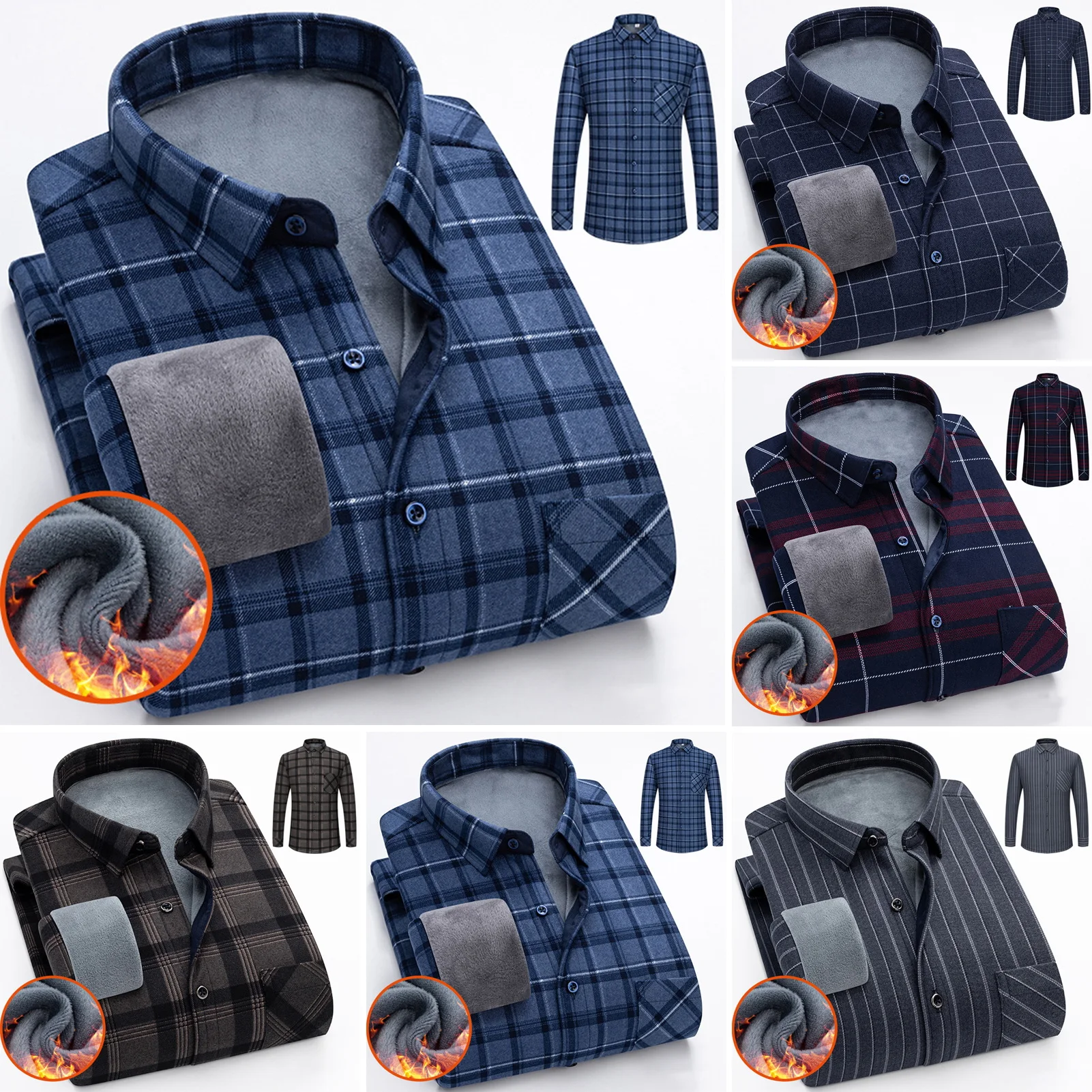 2023 Autumn And Winter New Men\'s Classic Fashion Plaid Print Long-Sleeved Shirt Men\'s Velvet Thick Warm High-Quality Shirt