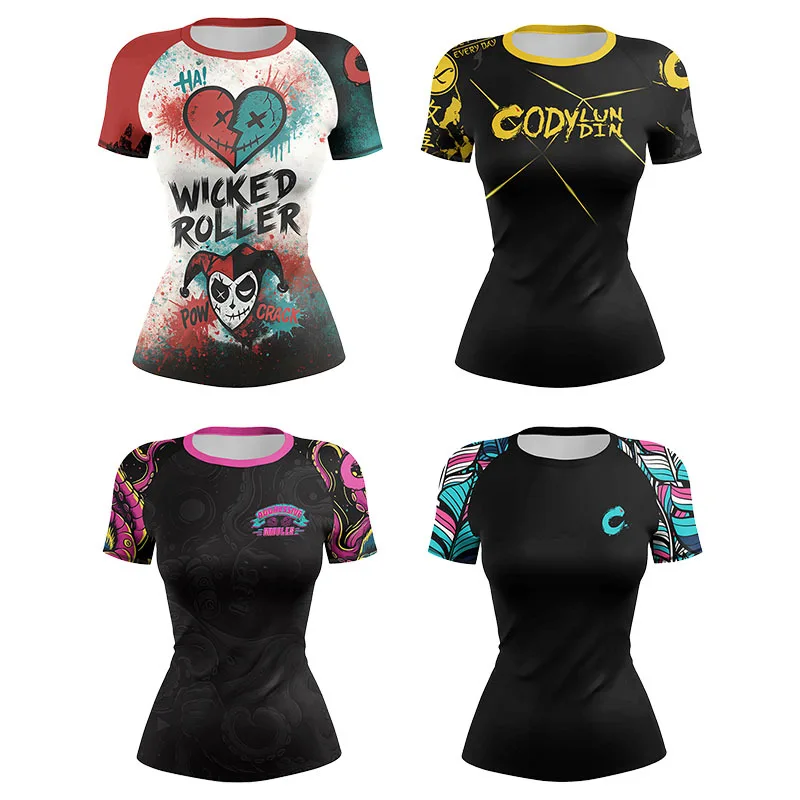 Women's Compression Yoga Shirt Running Training Short Sleeve T-Shirt Ladies Quick Dry Fit MMA BJJ Top Fitness Gym Workout Shirts view 4