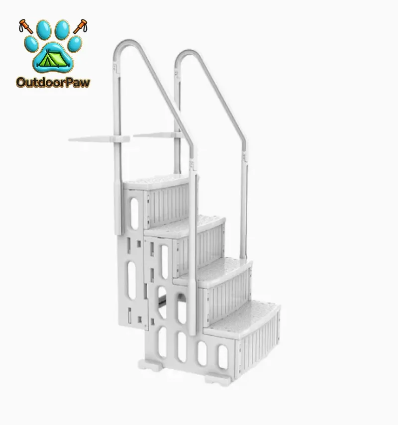4-Step Pool Ladder for Spa & In-Ground Pools, Adjustable Height with Anti-Slip Plastic Steps, Portable Design