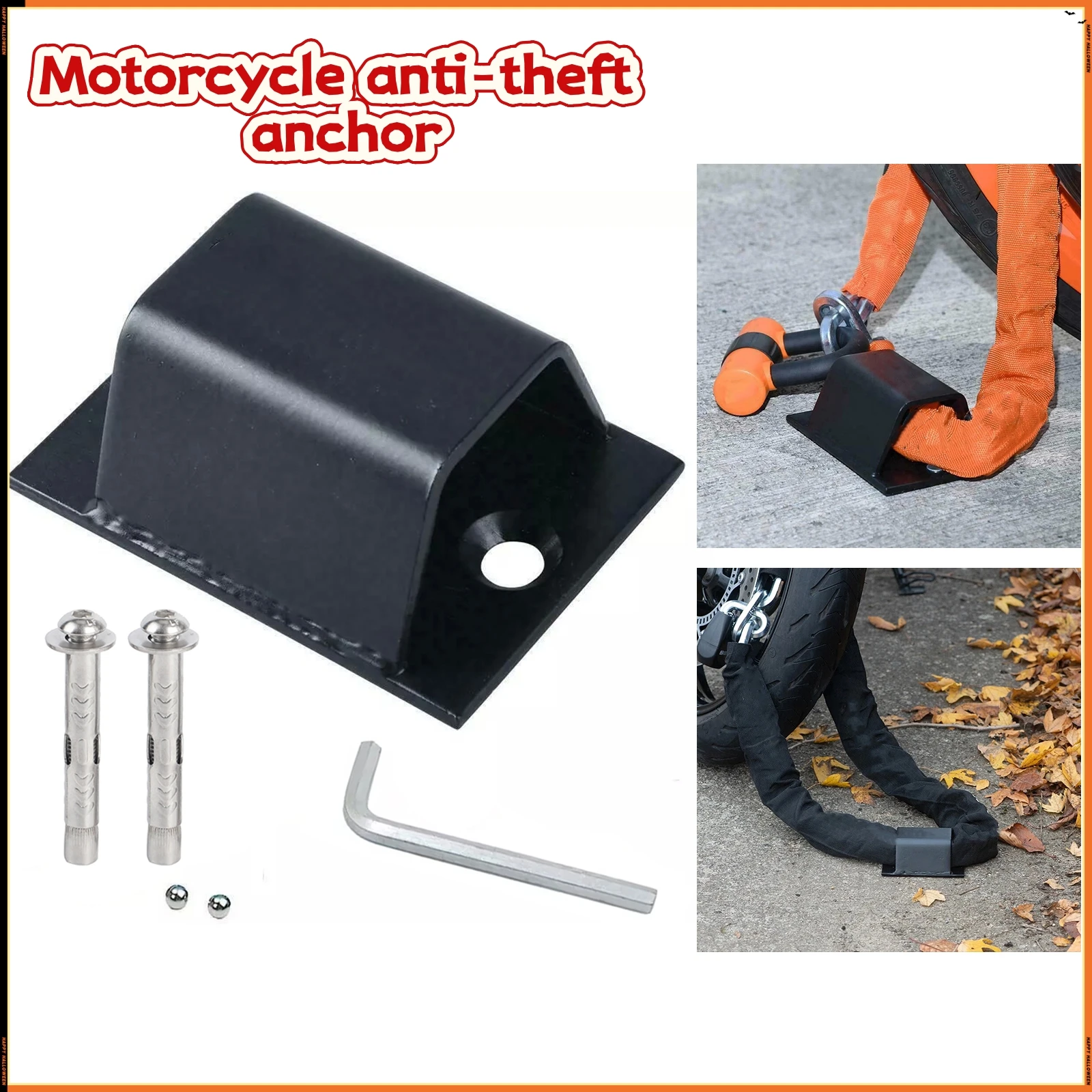 1Set Heavy Duty Motorcycle Ground & Wall Anchor Hardened Steel Anti-Theft Security Chain Lock Point For Motorbike Bike