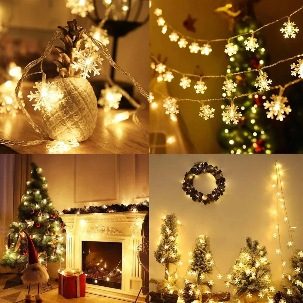 

Snowflake String Lights, 3m/6m LED Fairy String Light USB Powered for Wedding Party Indoor Outdoor Decor, Warm White/Multi-Color