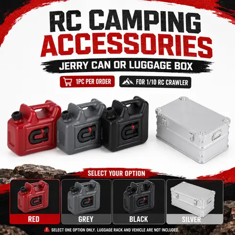 RC Mini Jerry Can with Hose or Non Opening Silver Luggage Box for 1/8 1/10 Crawler TRX4 TRX6 Axial SCX10 D90 Roof Rack Accessory