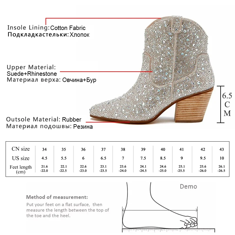 GMQM Fashion Women Ankle Boots New Spring Western Cowboy Boots Clear Glitter Bling Shiny Trend High Heels High Quality Shoes Hot