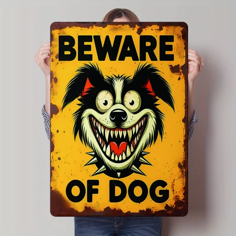 Vintage 'Beware of Dog' Metal Sign | Iron Wall Decor with Spiked Collar Design Multi-Use for Home, Garden, Cafe,Office Water