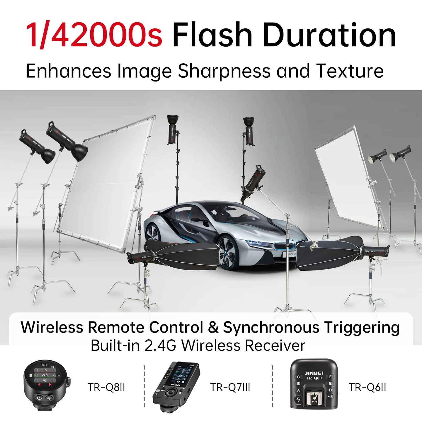 2027 MSNProII 800/1200 2.4G GN90 1/8000s 50FPS HSS Photography Wireless Studio Flash High Speed Sync Flash Strobe Light