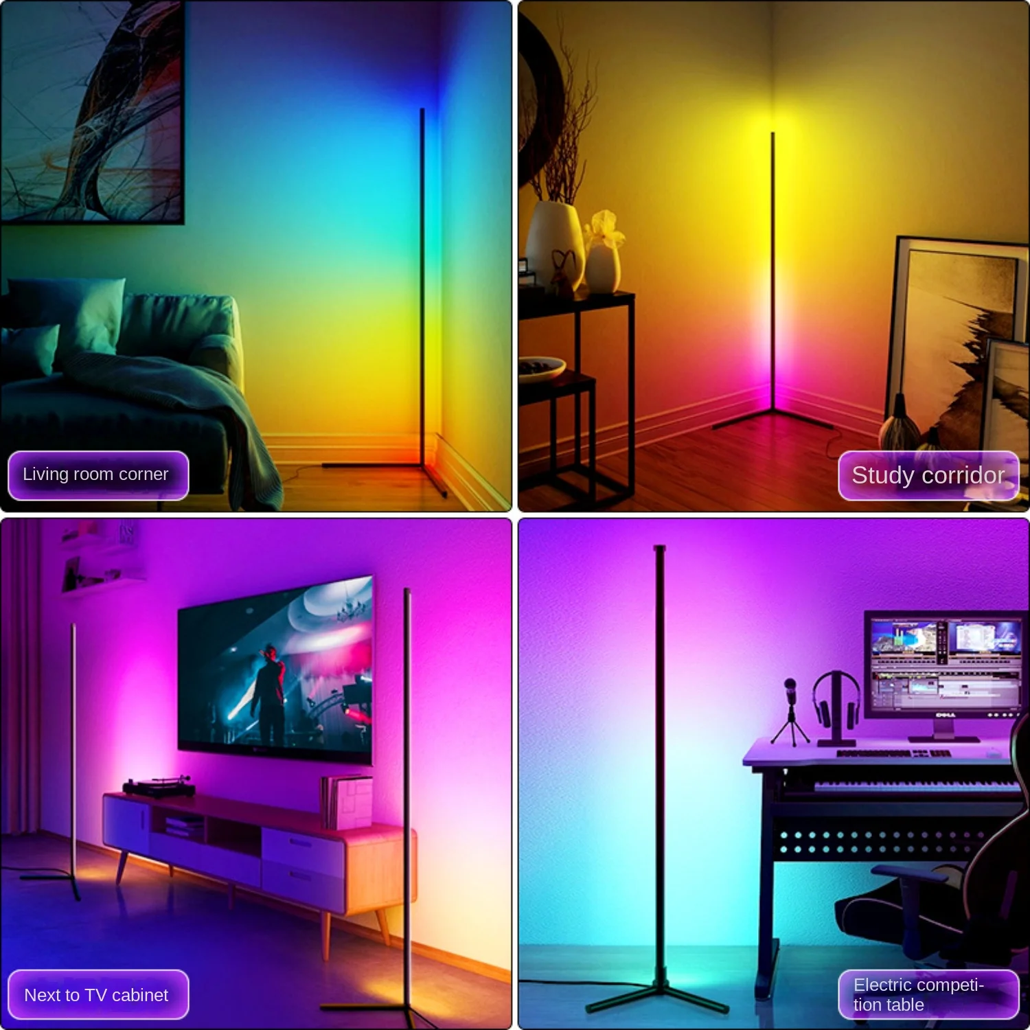 120/160cm Color Changing Corner Floor Lamp with Remote Dimmable RGB LED Mood Lighting for Living Room Bedroom Gaming Study Decor