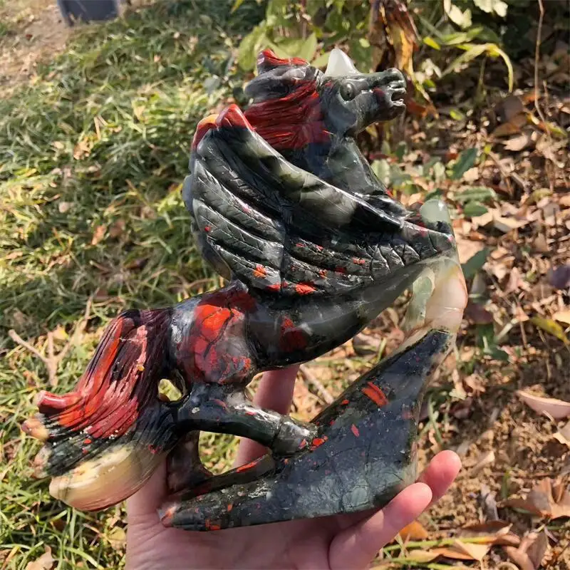 Natural Blood Stone Unicorn Horse Carving Healing Figurine Reiki Gemstone Crafts Home Decoration Holiday Gift 1pcs