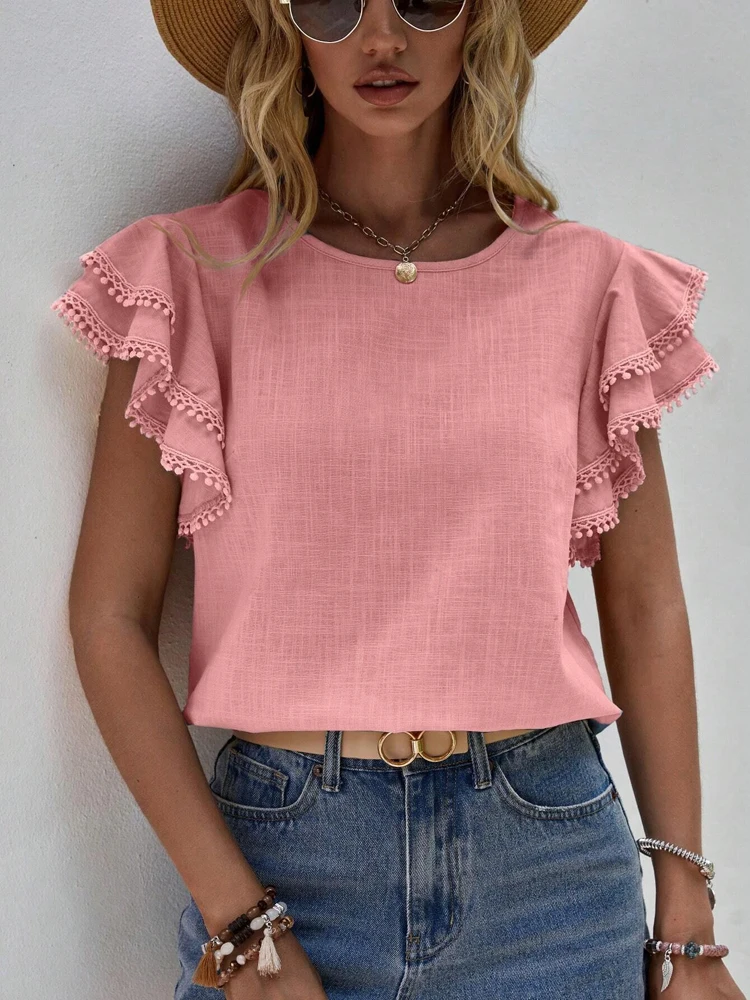 

New Summer Women's Fashion Shirts,Basic Tops,Woman's Clothing,Summer Tops,Casual Tops,Blouses Woman,Short Sleeve Shirts