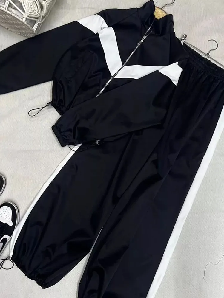 

Casual Long Sve Color Blo Sports Street Sle Women's Faion Set with Long Pants Zipper Closure Two Piece Set Autumn 2025