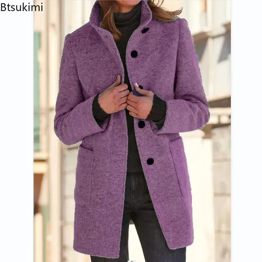 Herbst Winter frauen Casual Woolen Oberbekleidung Elegante Feste Warme Blazer Mäntel Langarm einreiher Büro Jacken Weibliche