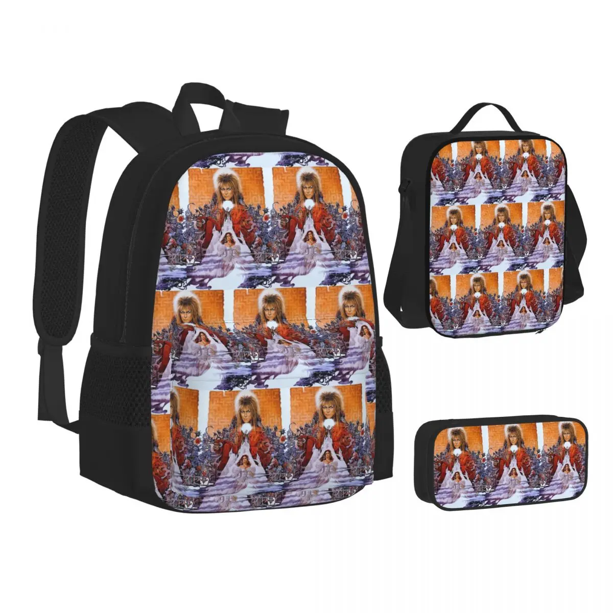 Labyrinth Movie Poster Backpacks Students Bookbag School Bags Children Rucksack Lunch Bag Pen Bag Three-Piece Set