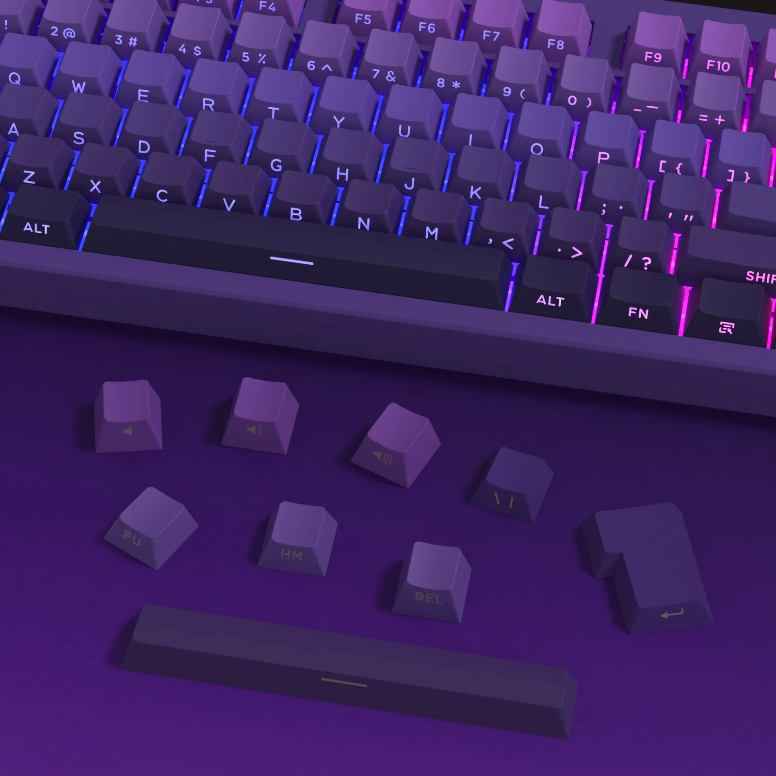 KBDiy PBT Keycap for Mechanical Keyboard Purple Gradient Side-Printed Keycaps Cherry Profile Custom 133 Keys Set RGB Backlit