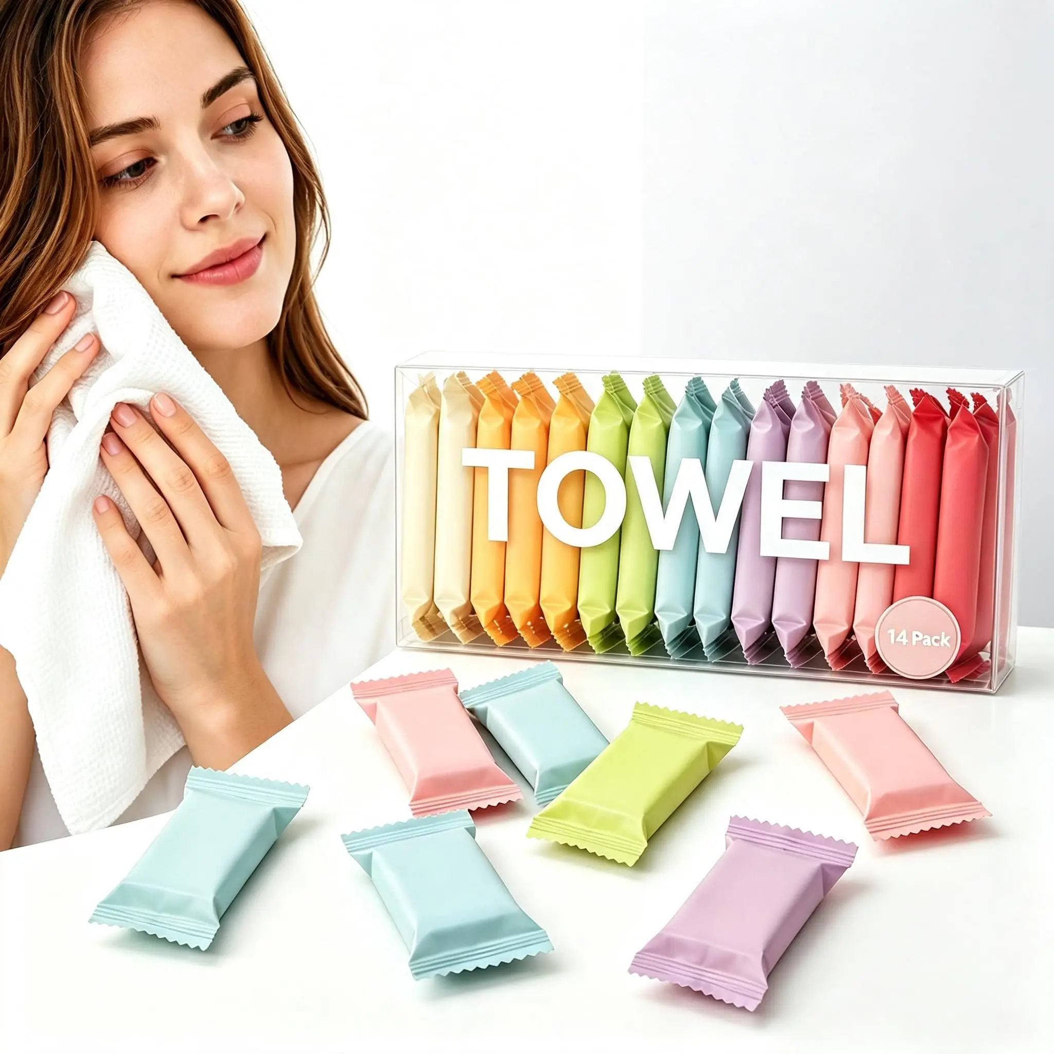 14pcs/box Disposable Washcloth Portable Travel Towel Thickened Compressed Face Cleansing Beauty Square Towel