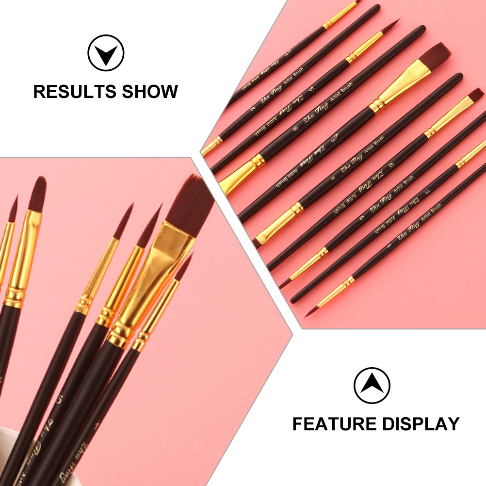

10 Pcs Professional Paintbrush Set Nylon Hair Aluminum Tube Wooden Handle Lightweight Easy Clean Art Painting Tools Watercolor